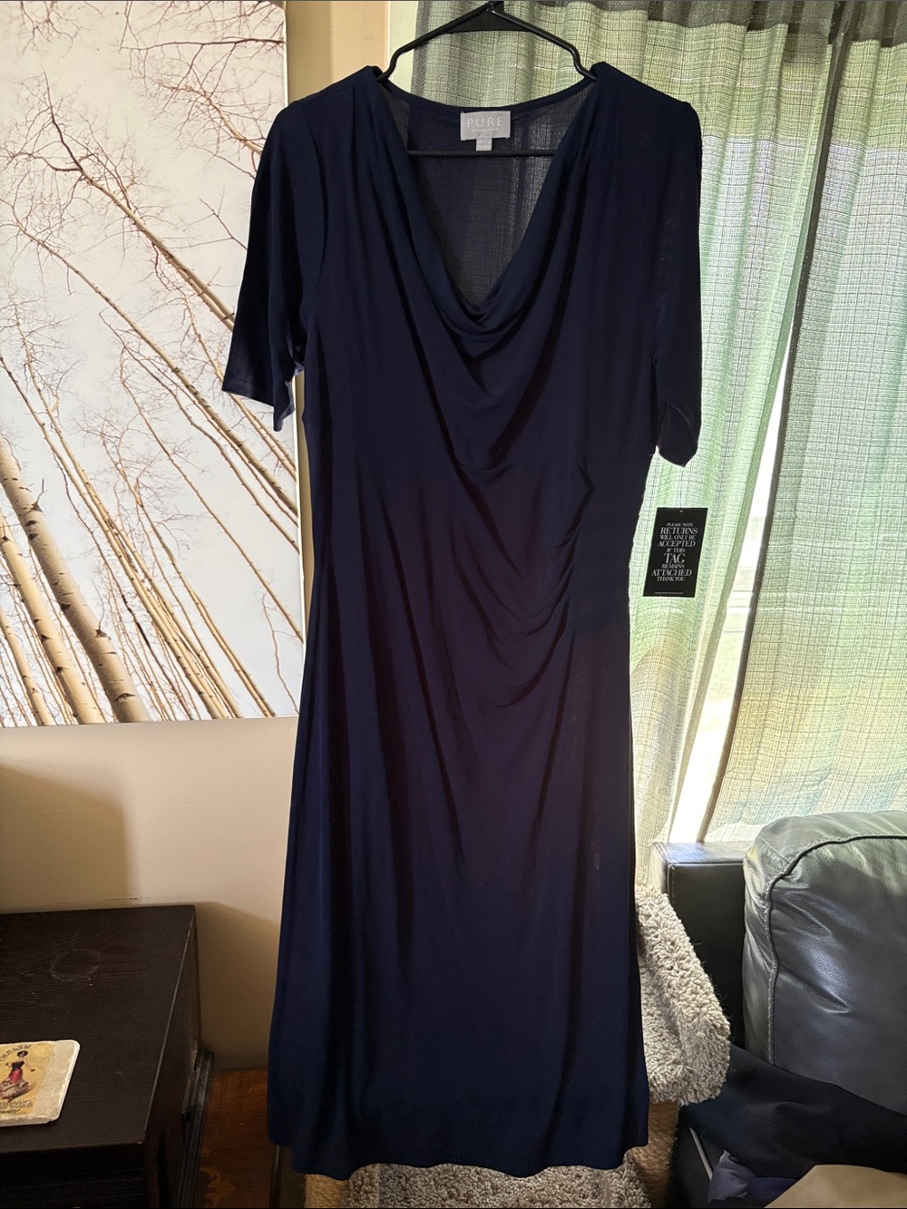 Pure Collection Navy Cowl-Neck Midi Dress